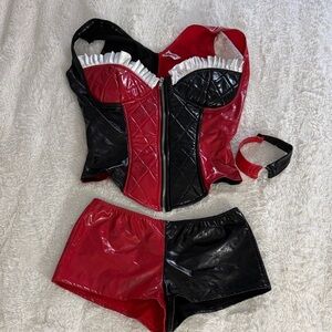 Roma Red and Black Vinyl Corset Top with Matching Shorts and Choker